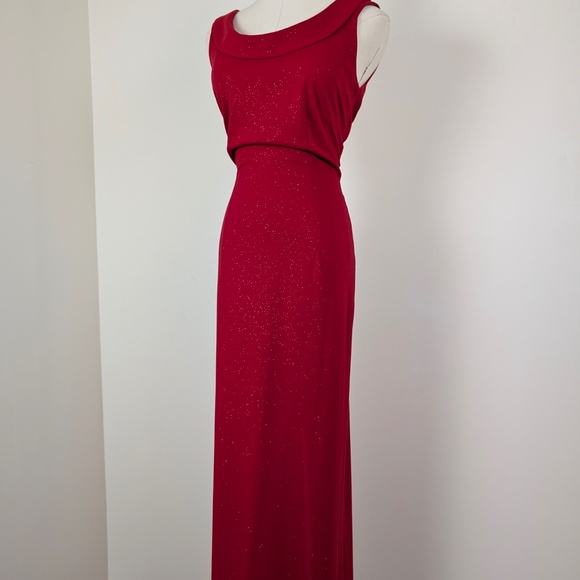 90s Red Glitter Maxi Dress Sleeveless Open Back Slit Floor Length Bodycon - Picture 7 of 13